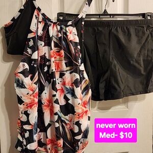 Floral Halter Swimsuit with Black Bottoms